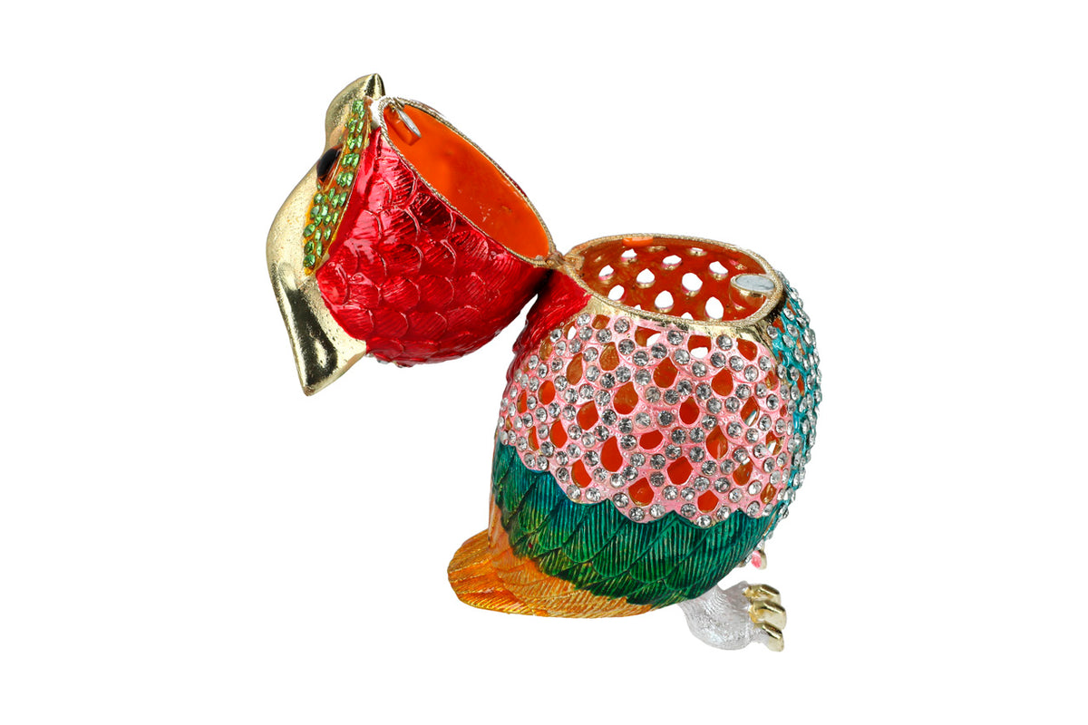 Durchbrochene Metallschatulle in Eulenform mit Möglichkeit zur Personalisierung durch Gravur, ideal als Geschenk, Höhe 15,5 cm, dekorativ und funktional zur Aufbewahrung von Schmuck