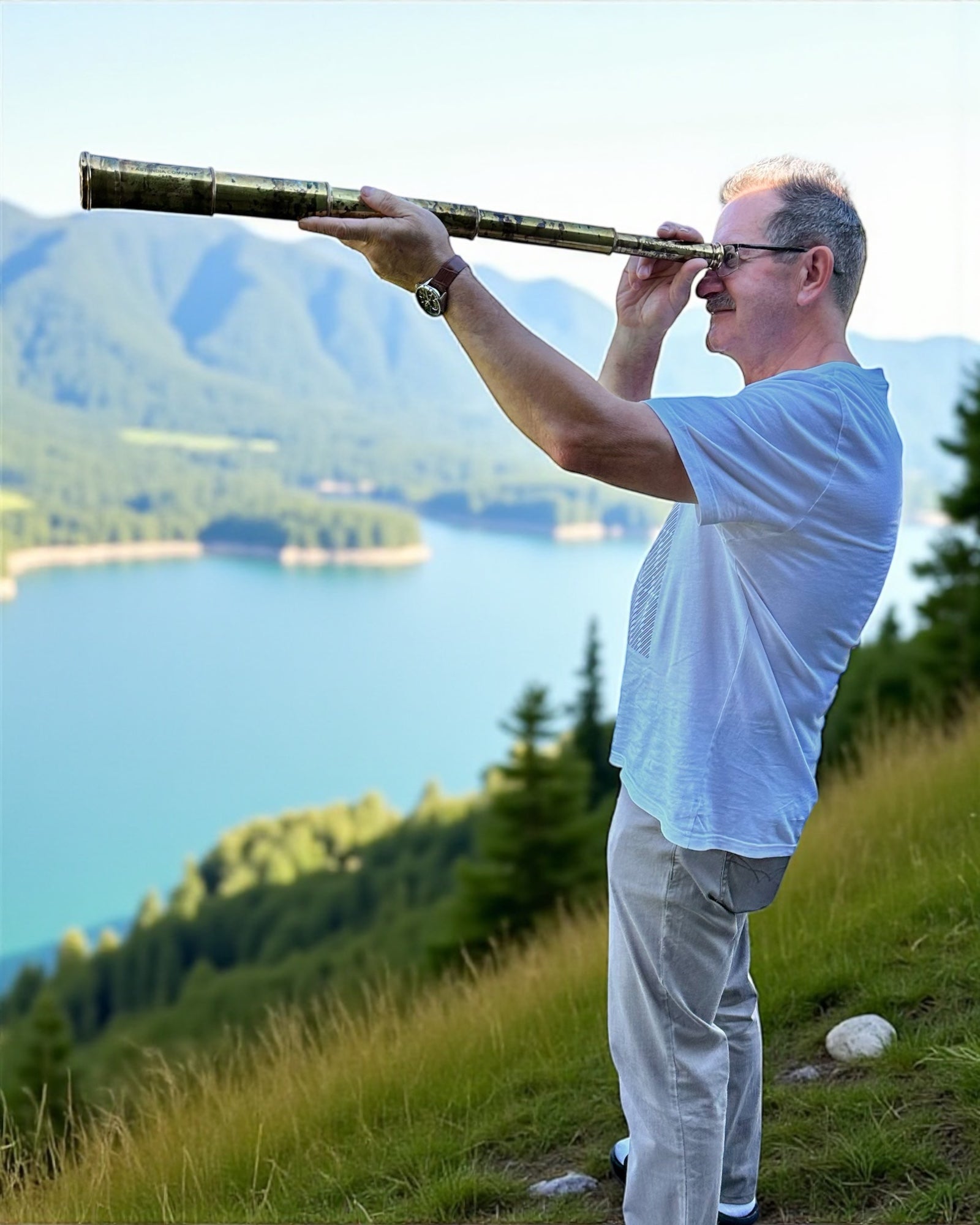 Königliches Fernrohr „Voyager 1818“ – Exklusiv, Messing, 83 cm, handgefertigt, Etui aus echtem Leder – Sammleredition, Personalisierung mit Gravur als Geschenk