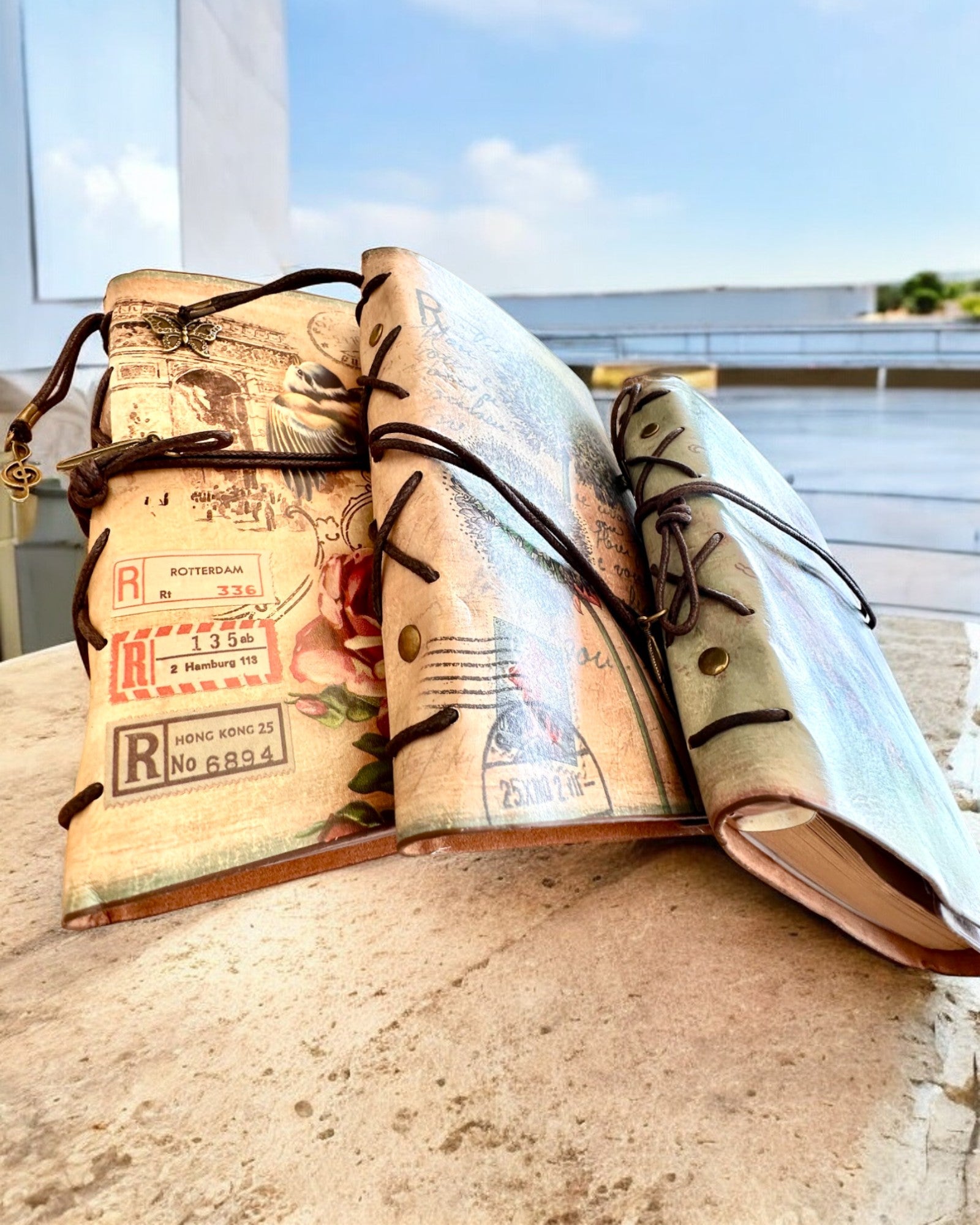 Vintage Memoire Notizbuch mit personalisierter Gravur - 3 Designs zur Auswahl, Notizbuch als Geschenk