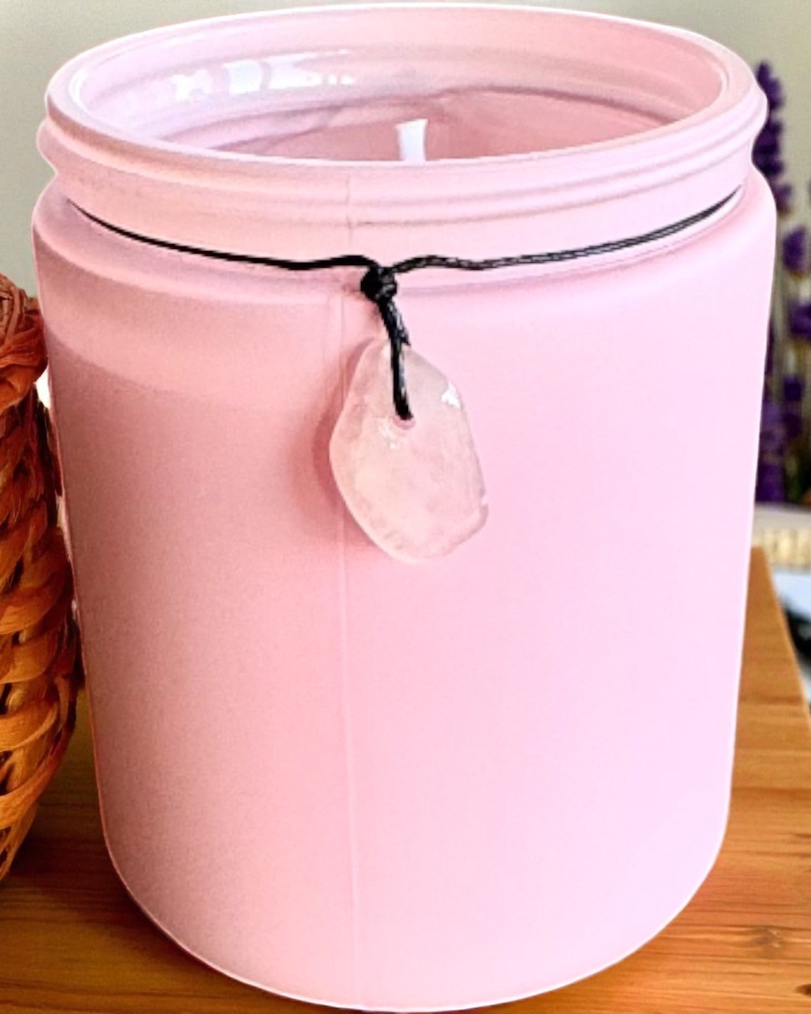 Intentionale Sojakerze Rosenquarz – Liebe, Harmonie und Herzensfrieden, 250 ml, personalisierbar als Geschenk