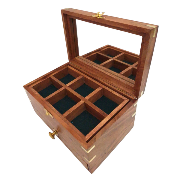 Große Holzschatulle für Schmuck – Organizer mit Spiegel - DNU-022