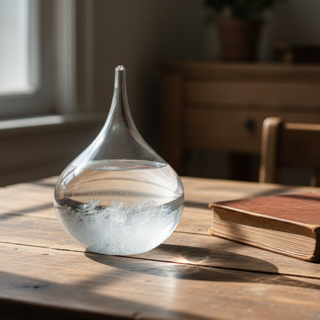 Fitzroy Sturm-Barometer – Tropfen Storm Glass mit Gravur-Personalisierung – elegantes Geschenk in Tropfenform, Höhe 11 cm, Glasgefäß mit einzigartigen Kristallen, die auf Wetteränderungen reagieren