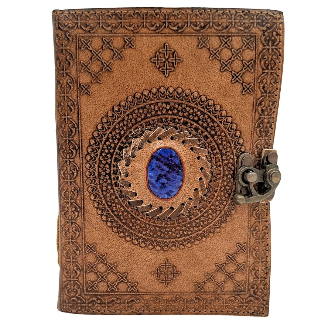 Retro-Ledernotizbuch mit Stein - Büffelleder - AH16