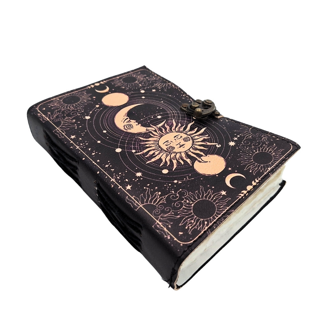 Dekoratives Leder-Notizbuch Sonne und Mond, 200 Seiten - AH07