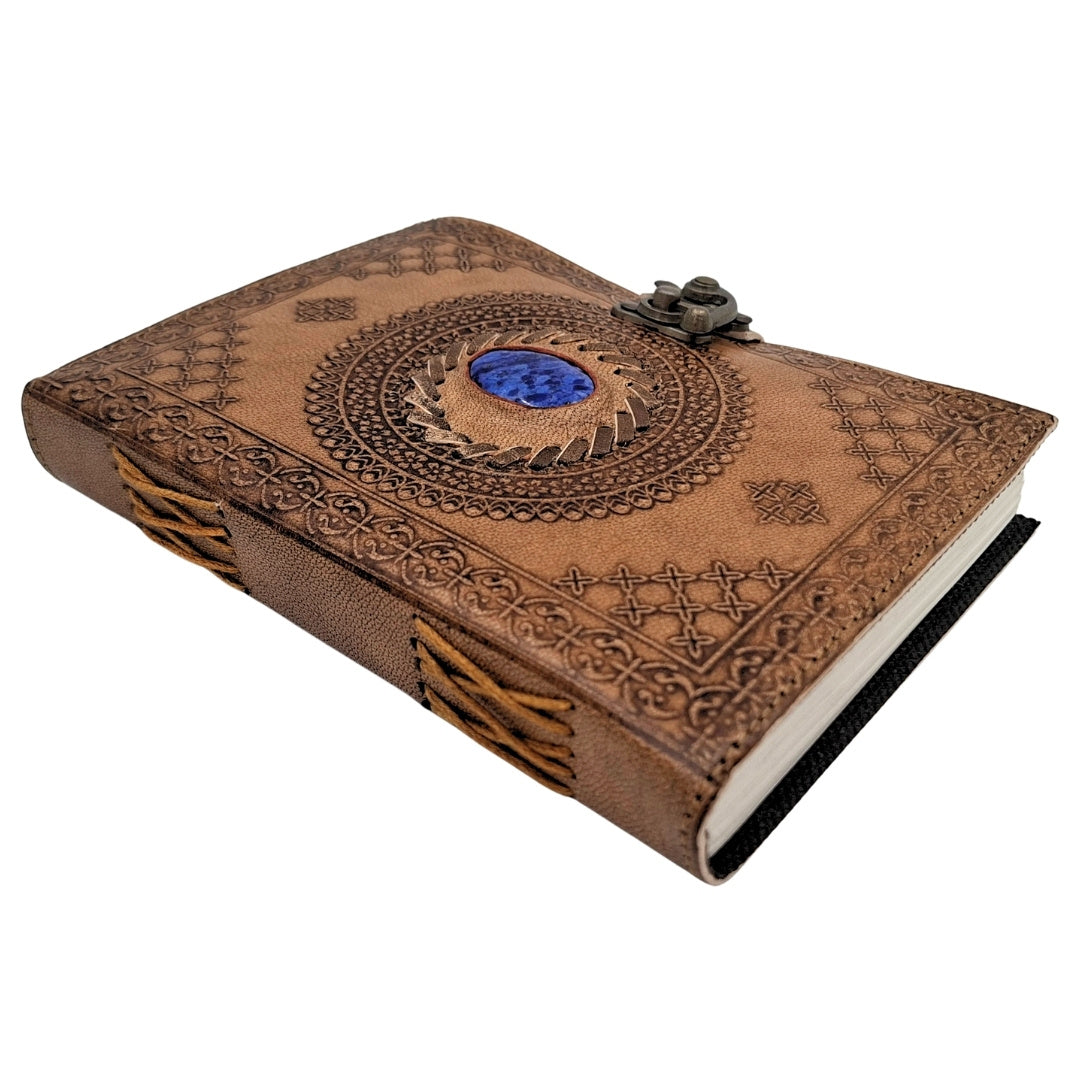 Retro-Ledernotizbuch mit Stein - Büffelleder - AH16