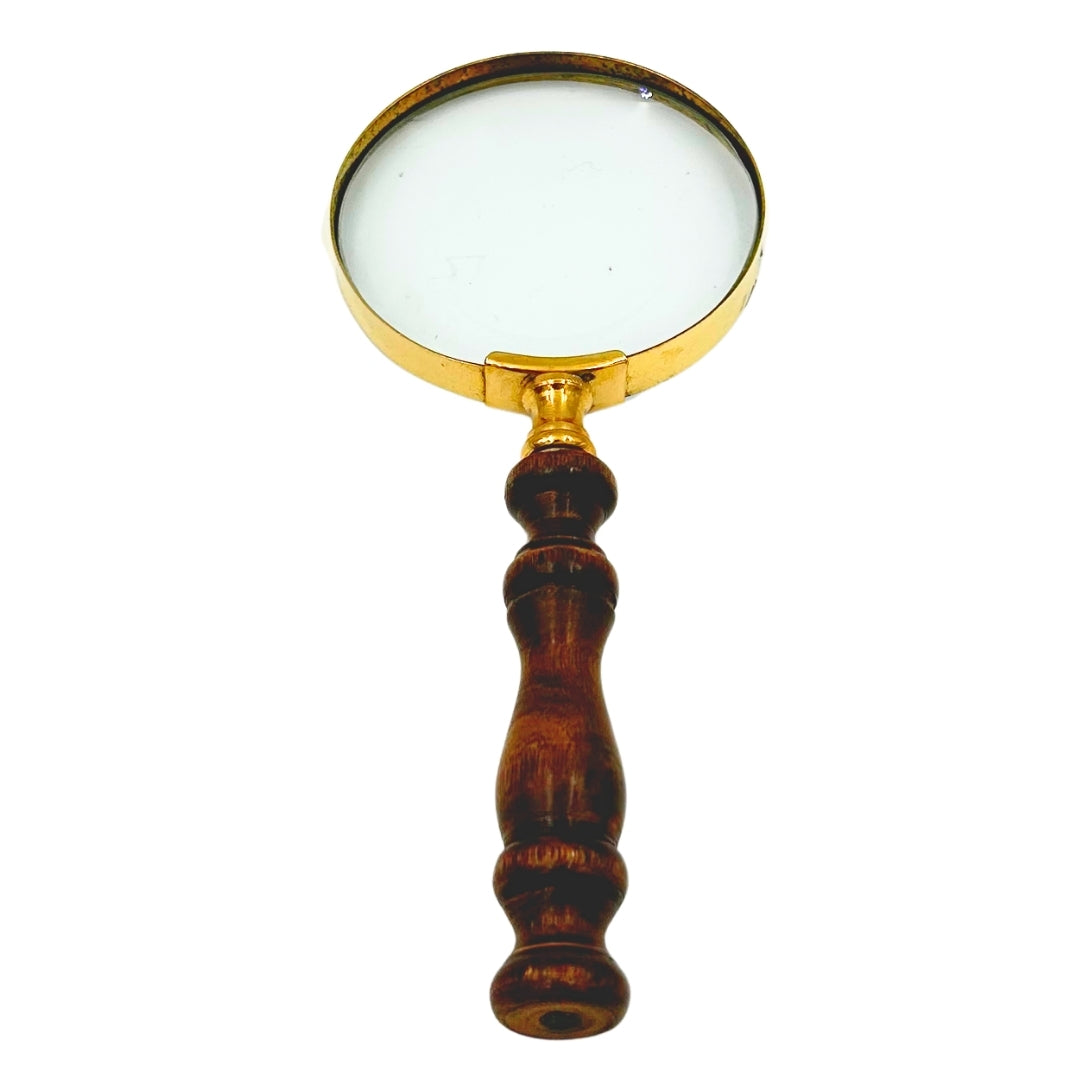 Retro-Lupe aus Messing mit Holzgriff - Vergrößerungsglas 18 cm mit Personalisierung durch Gravur