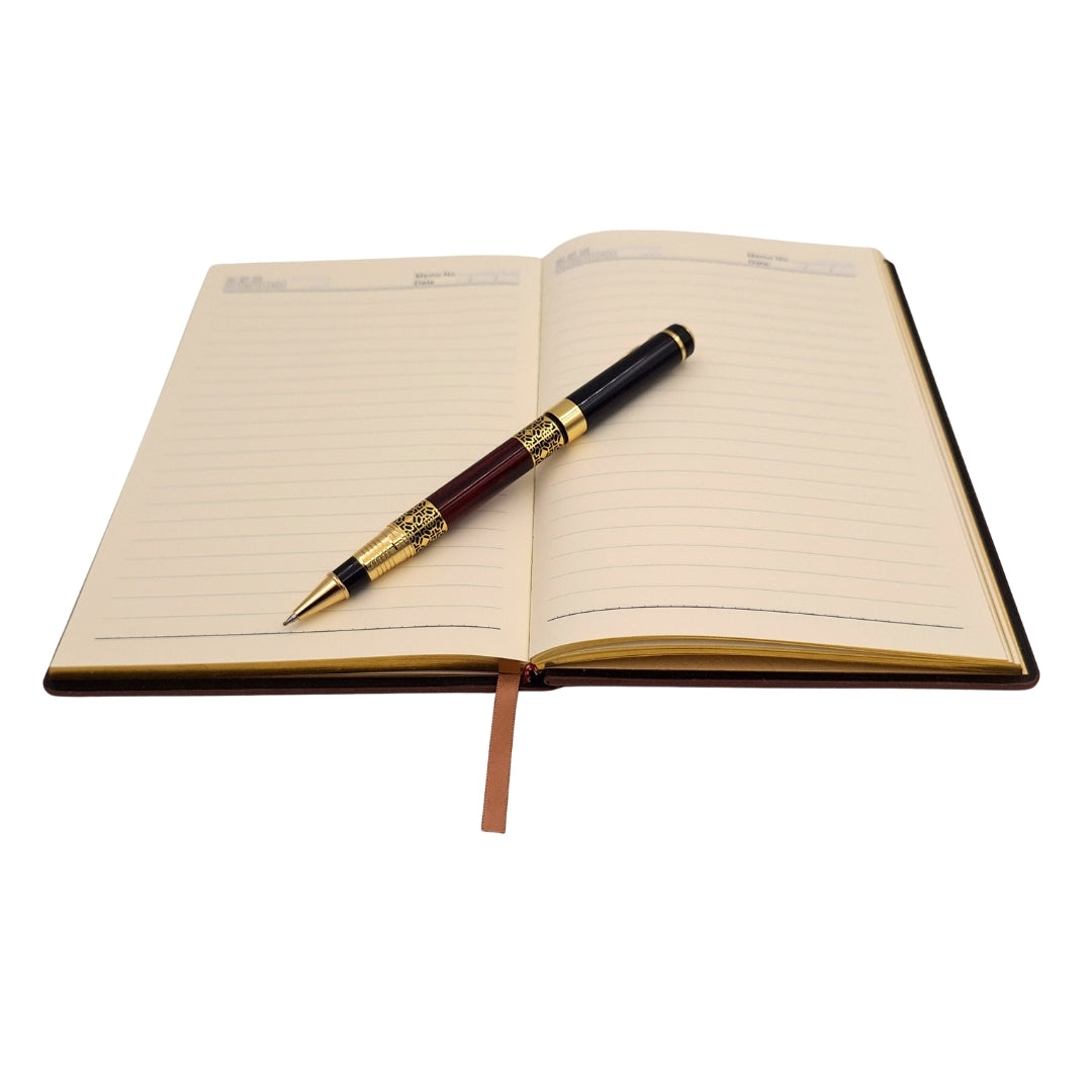 Exklusives Premium-Geschenkset Notizbuch A5 aus Holz + Kugelschreiber – EE2