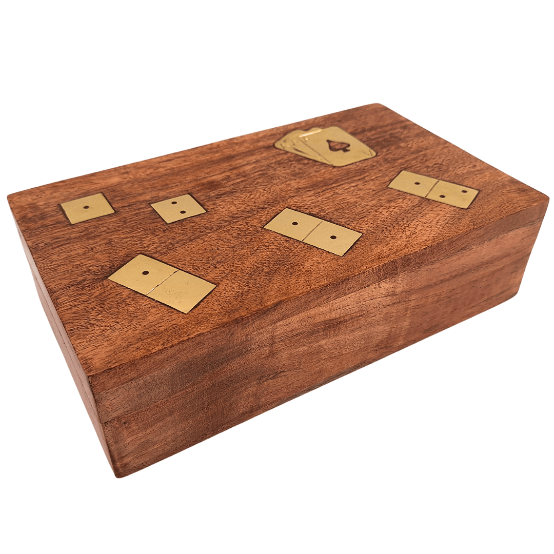 3-in-1-Spieleset in Holzschachtel Karten Domino Würfel - DNU-011