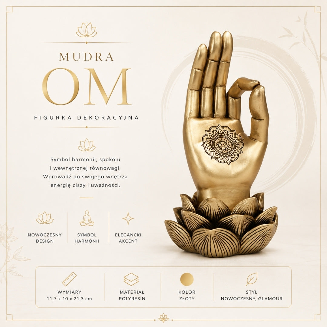 Goldene Figur Buddha-Hand Mudra OM - Yoga Lotusblume - 43724
