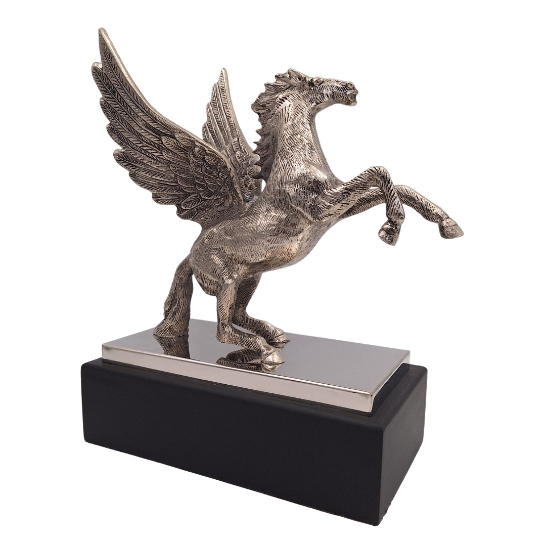 Pegasus - dekorative Aluminiumfigur auf Stahl-Holz-Sockel - NI9935