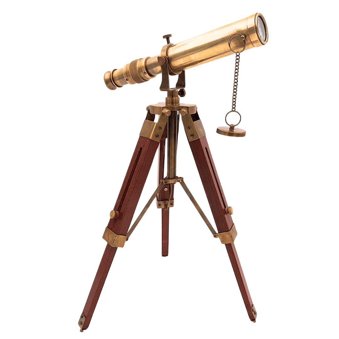 Retro-Messing-Fernrohr auf Holzstativ – verstellbare Höhe – SR010