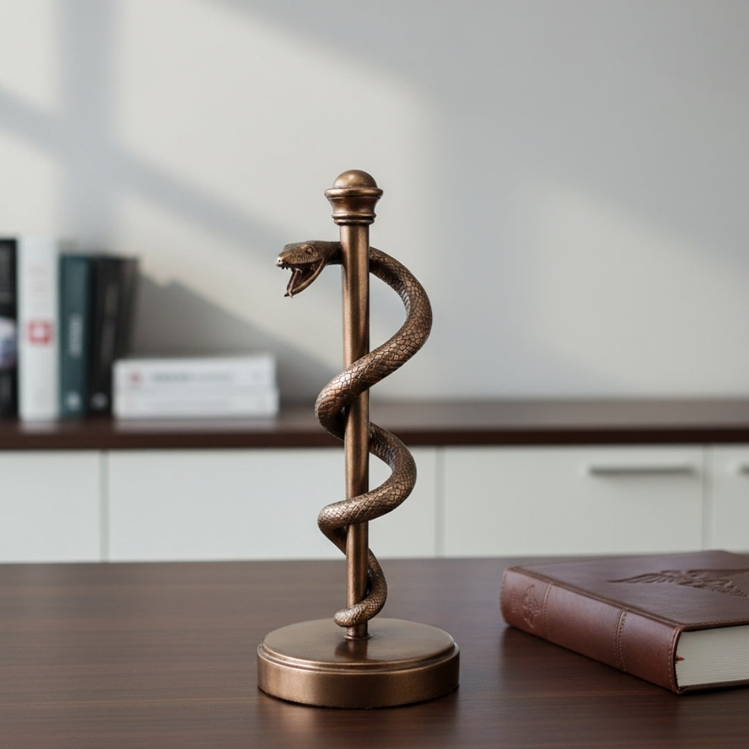 Äskulapstab-Figur, Geschenk für Arzt oder Mediziner - 30 cm, Harz - MC-9634