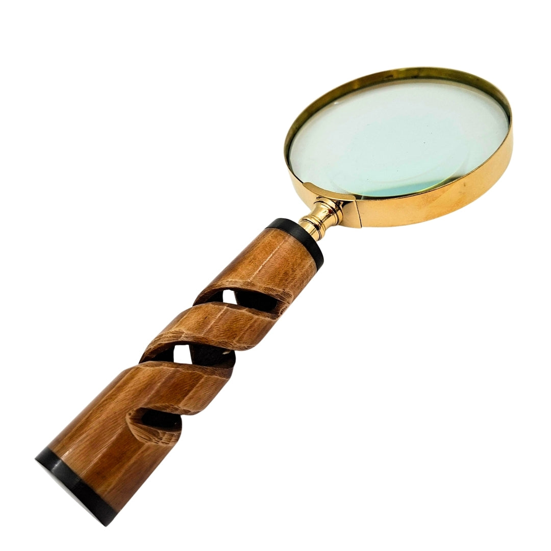Lupe in Messingfassung mit Horngriff NC2356 - elegantes Geschenk mit Möglichkeit zur Personalisierung durch Gravur, 3,5-fach vergrößerndes Glas, Länge 18,5 cm, Durchmesser 7,5 cm