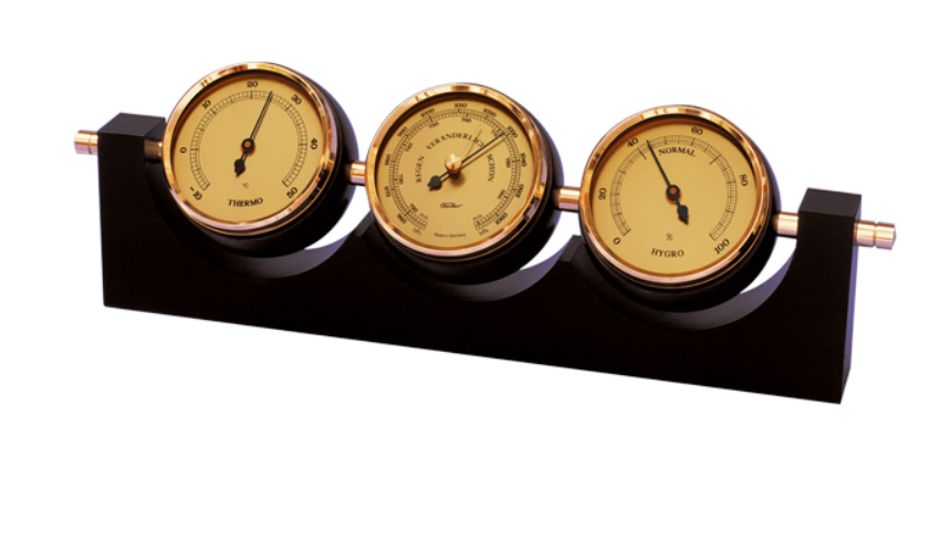Exklusive Wetterstation Fischer - Barometer Hygrometer Thermometer - Messing Mahagoni – 7894-22