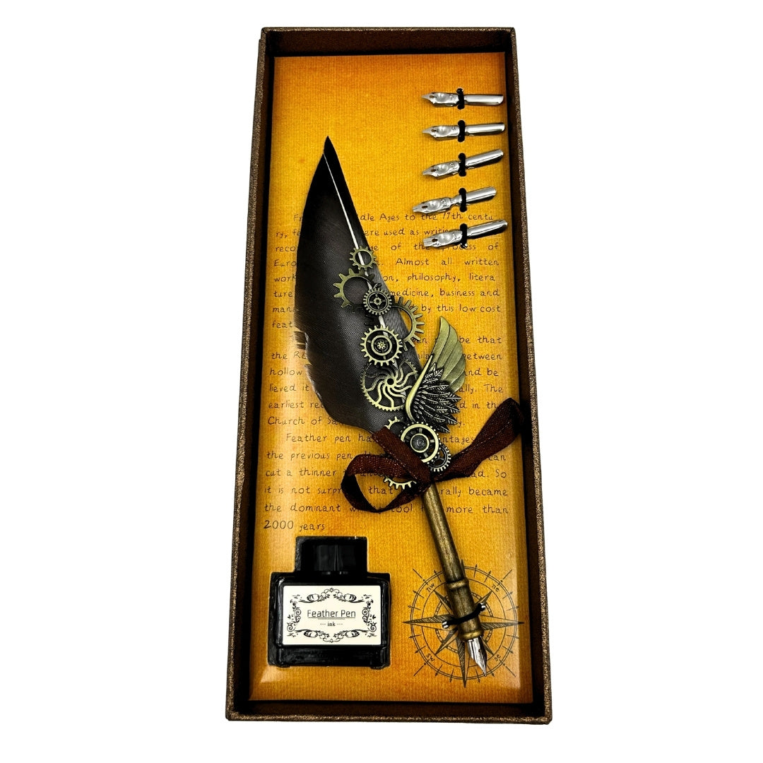 Retro-Kalligrafie-Set mit Vintage-Gänsefeder 6 Federspitzen Tinte Geschenk – EE5