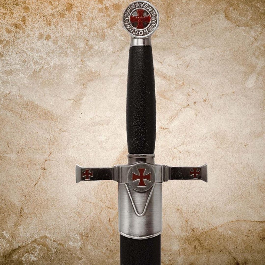 Dekorativer Templerdolch mit Scheide und Gravur - Replik aus Edelstahl, 40 cm