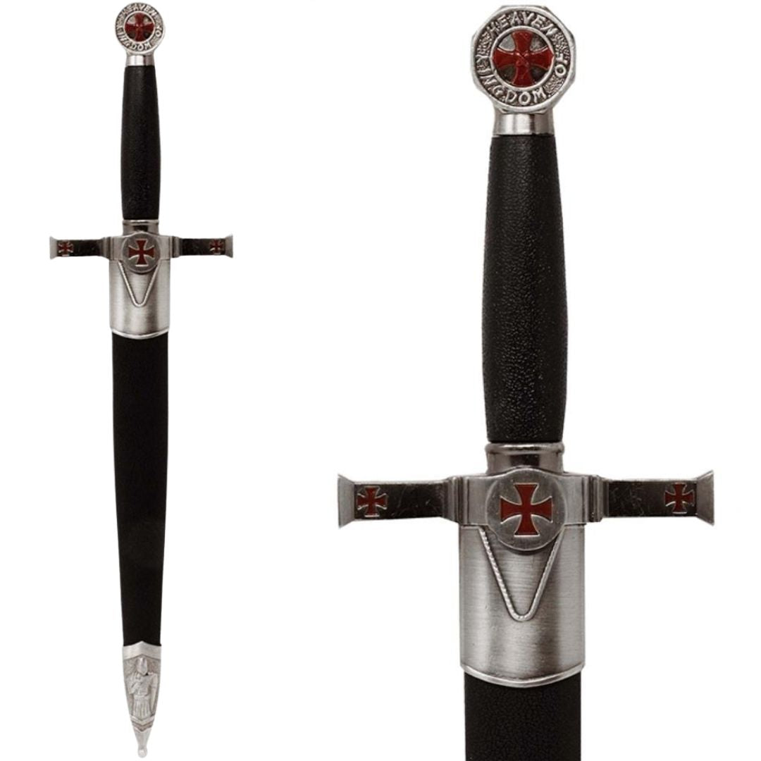 Dekorativer Templerdolch mit Scheide und Gravur - Replik aus Edelstahl, 40 cm