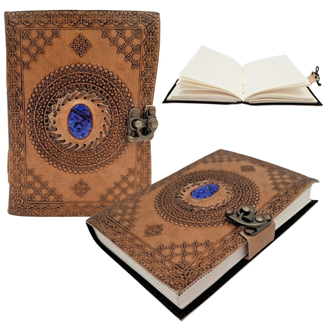Retro-Ledernotizbuch mit Stein - Büffelleder - AH16