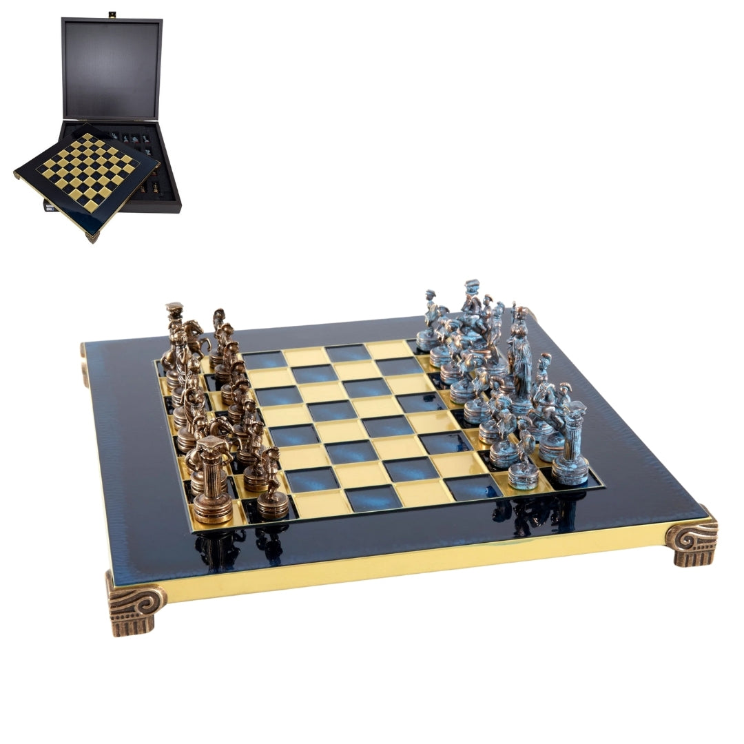 Luxuriöses Messing-Schachspiel 28 x 28 cm – exklusives Geschenk - S3BBLU