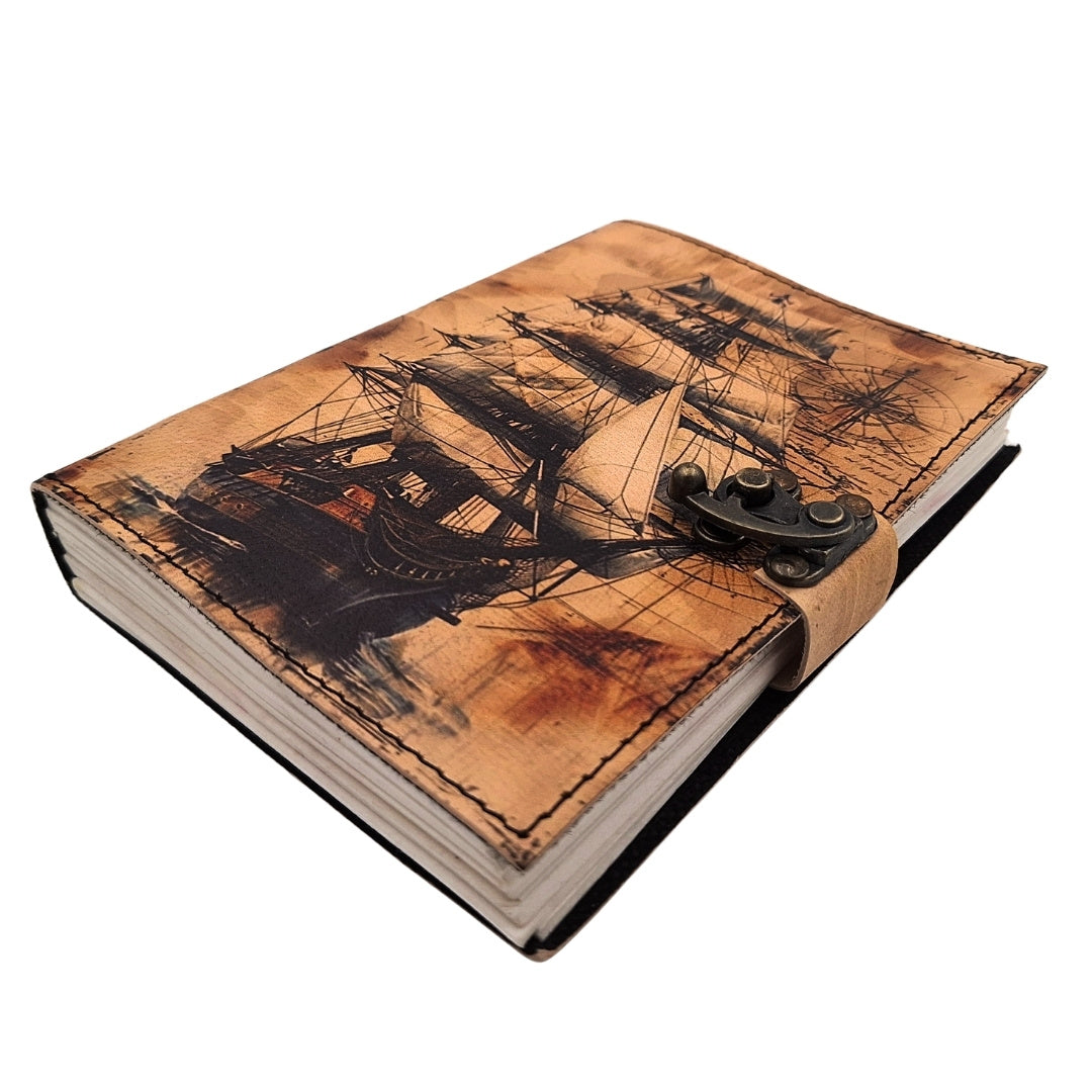Maritimes Retro-Leder-Notizbuch Segelschiff - Geschenk für einen Segler – AH11