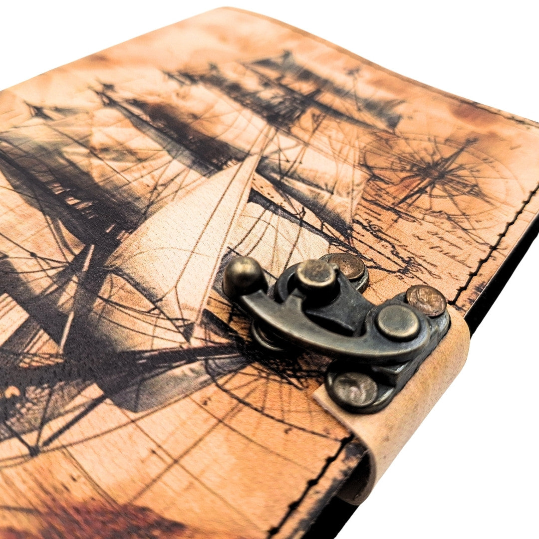 Maritimes Retro-Leder-Notizbuch Segelschiff - Geschenk für einen Segler – AH11