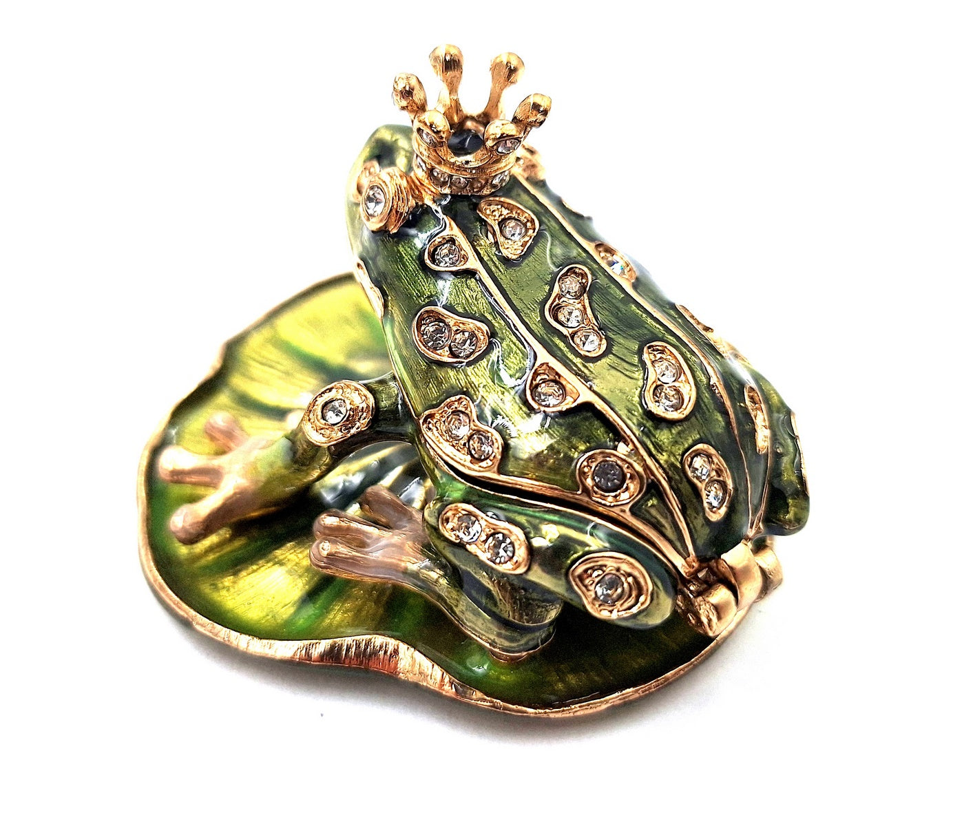 Exklusives, reich verziertes kleines Metallkästchen mit Kristallen - Frosch - B0746-54
