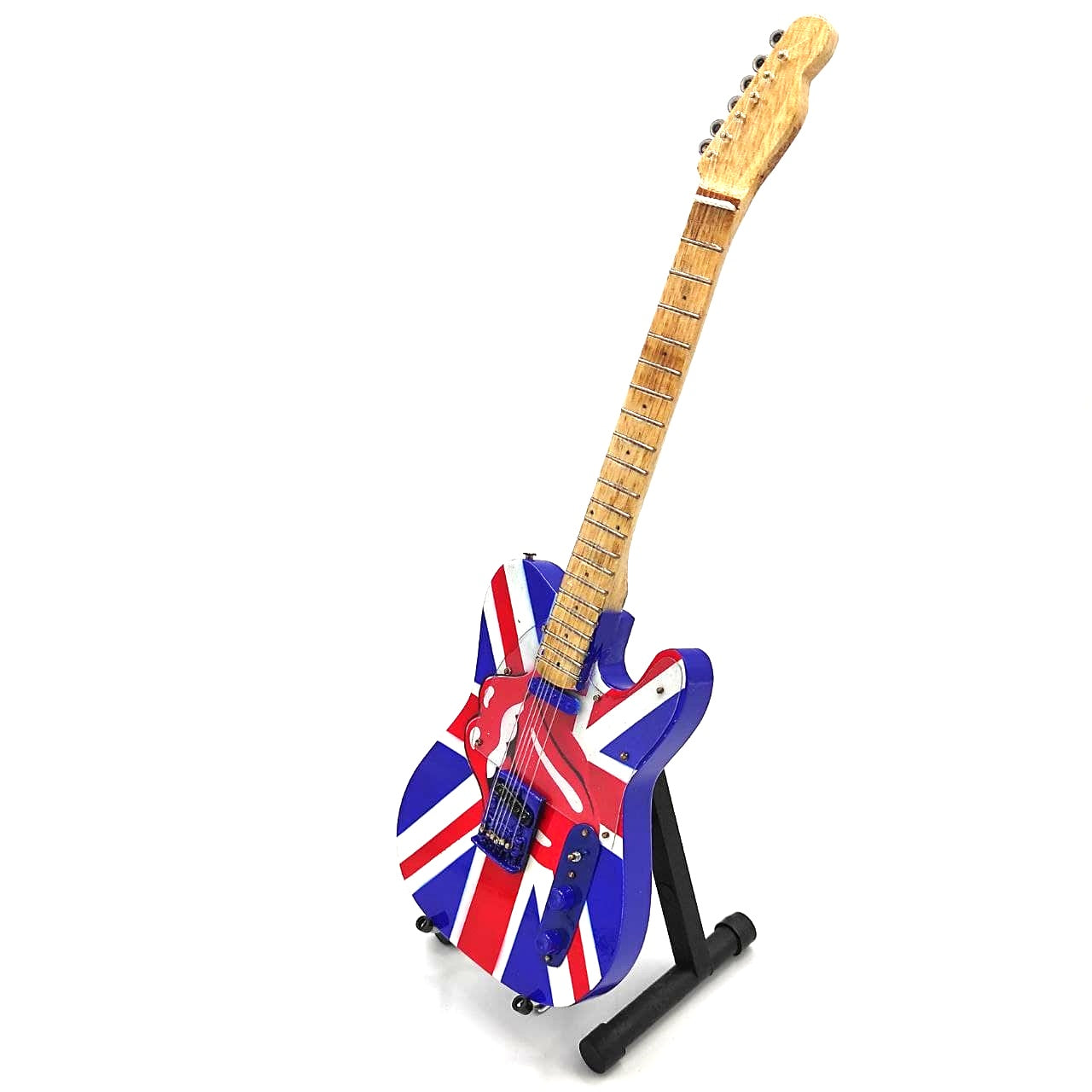 Mini-Sammlergitarre Rolling Stones UK&Tongue MGT-2301B aus Mahagoniholz, Möglichkeit zur personalisierten Gravur, ideales Geschenk für jeden Anlass, Höhe 27,5 cm