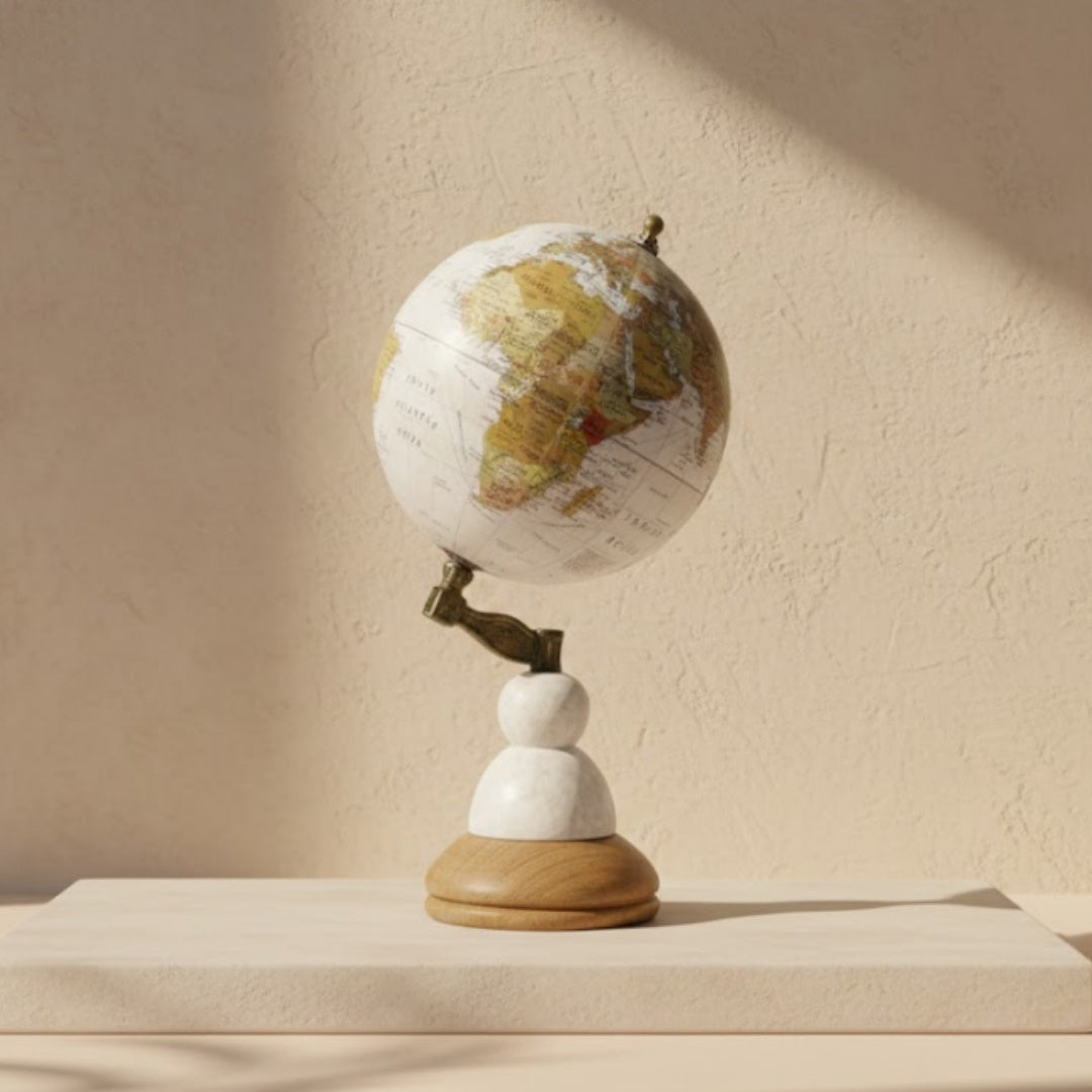 Dekorativer Globus Voyager auf Marmor-Holz-Sockel – GLB-108