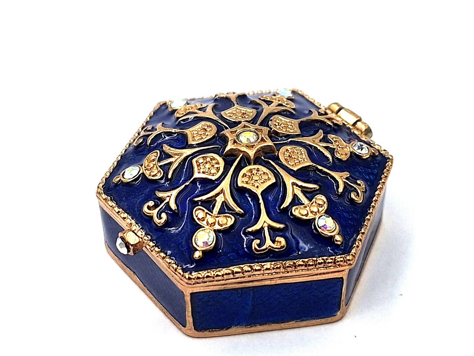 Reich verziertes kleines Geschenk-Metallkästchen mit Kristallen - B0035-08BL