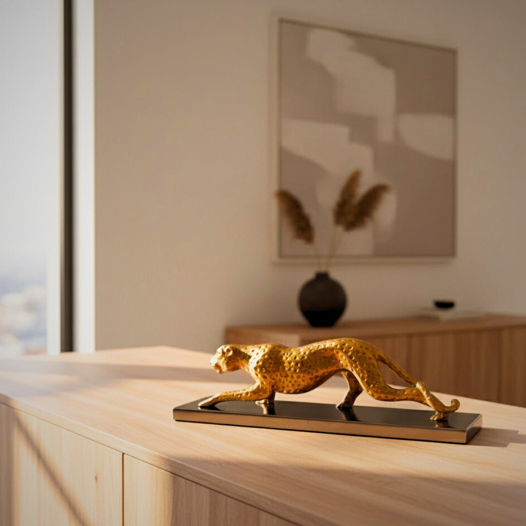 Elegante dekorative Figur Leopard Gold 42cm Glamour Loft Geschenk