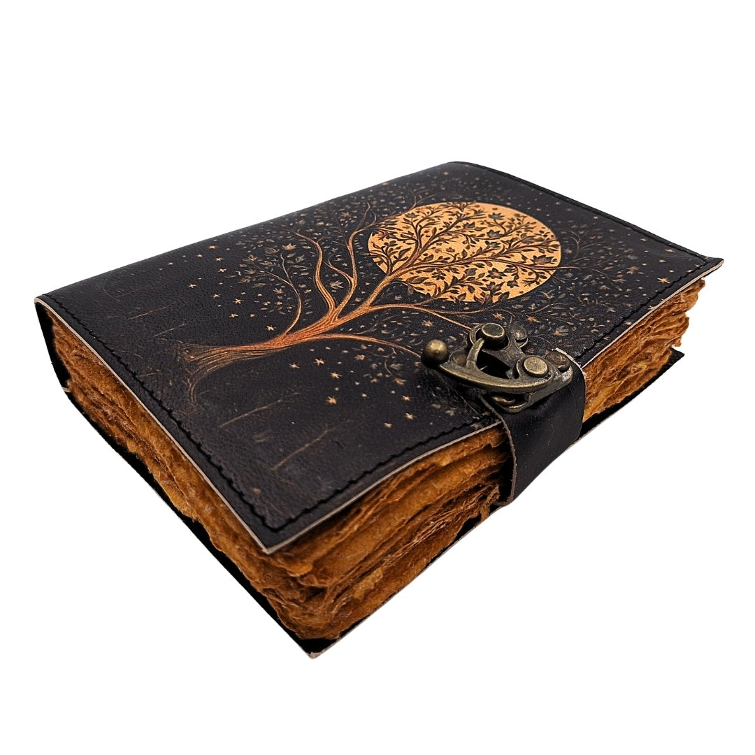 Leder-Notizbuch Vintage Retro Baum und Mond, 200 Seiten – AH08