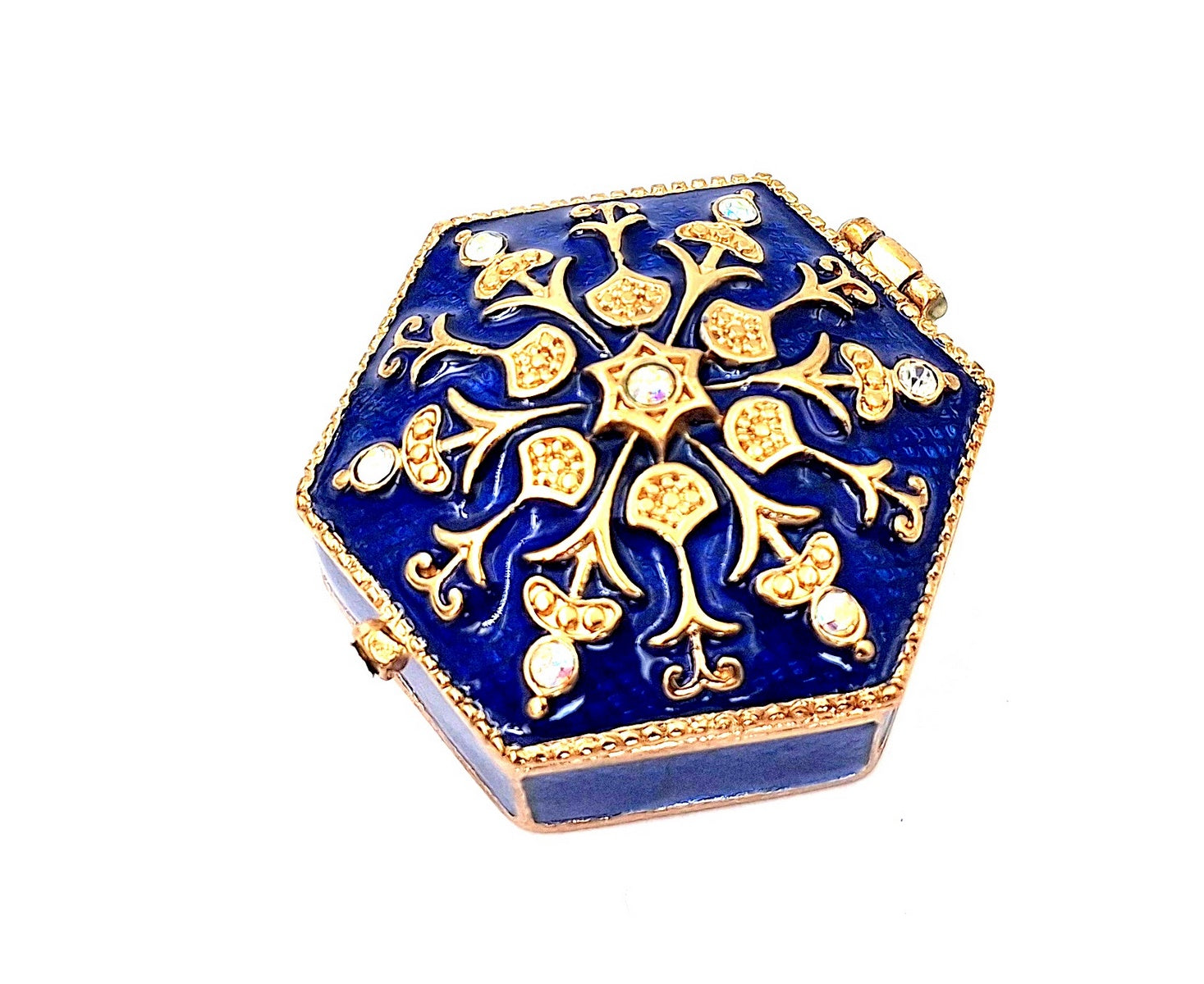 Reich verziertes kleines Geschenk-Metallkästchen mit Kristallen - B0035-08BL