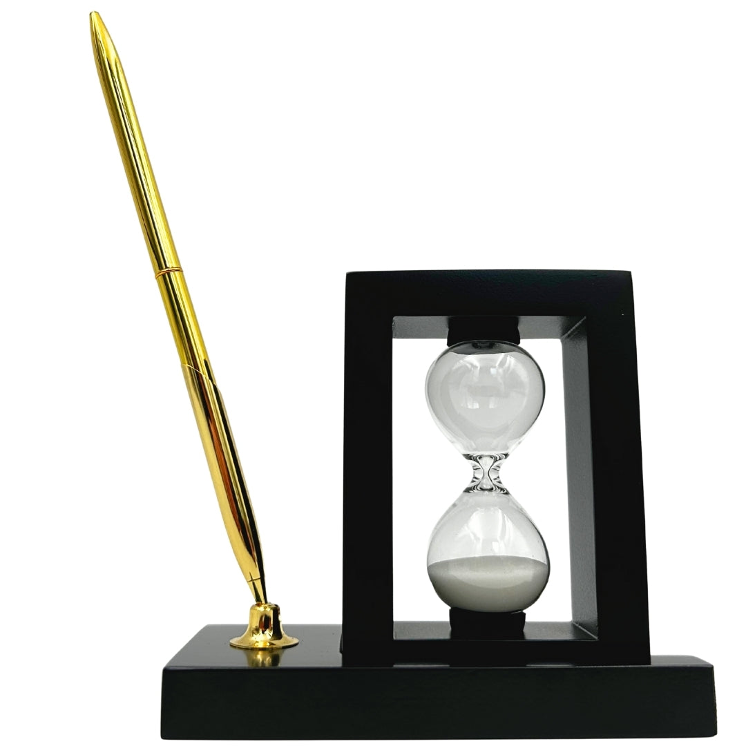 Dekoratives Schreibtisch-Set mit 3-Minuten-Sanduhr und Stifthalter – 121W