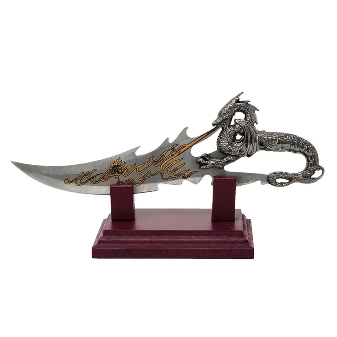 Dekorativer Dolch Drache auf Sockel 19 cm - Fantasy - Edelstahl – SW-185