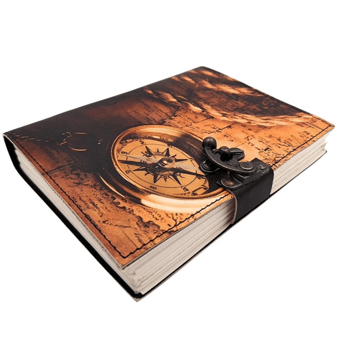 Notizbuch Leder Kompass Retro Vintage 200 Seiten – Geschenk für Reisende - AH10A