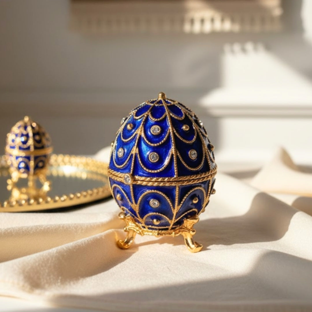 Exklusive kleine Metallschatulle mit Kristallen - Fabergé-Ei - B0748-17 BL