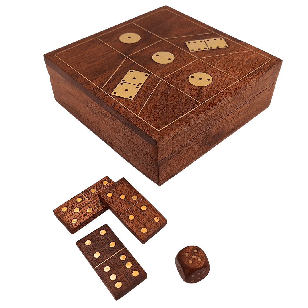 Spieleset – Domino und Spielwürfel in einer Holzbox – DO-002
