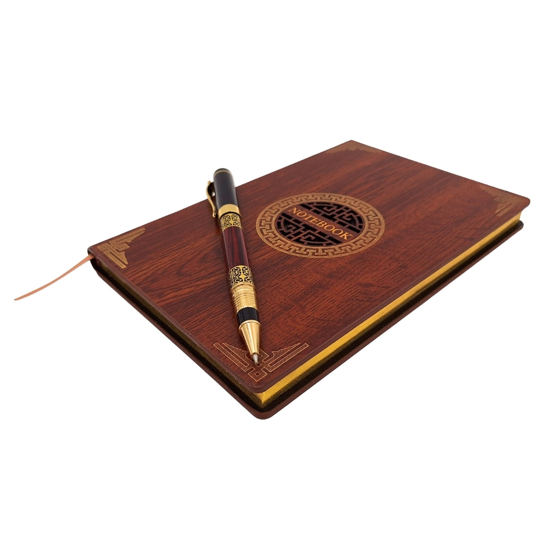 Exklusives Premium-Geschenkset Notizbuch A5 aus Holz + Kugelschreiber – EE2