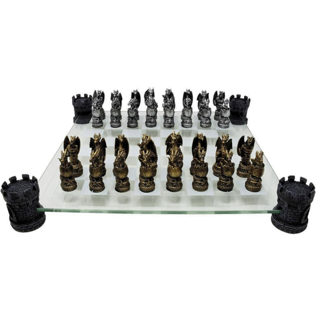 Drachenschach Fantasy – Schachbrett aus Glas 42x42 cm – MC-6069