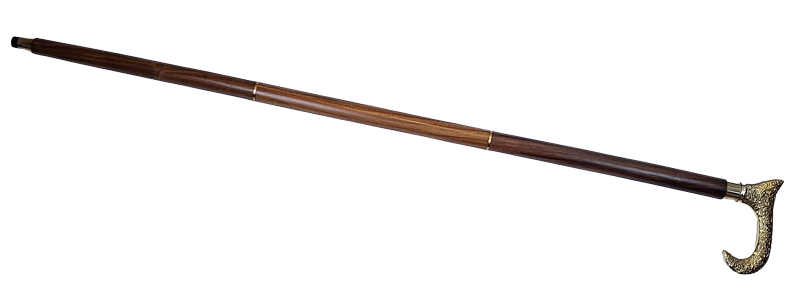 Holzgehstock mit goldenem Griff - faltbar - elegantes Geschenk mit Möglichkeit zur Personalisierung durch Gravur - 91,5 cm, braun mit Messinggriff