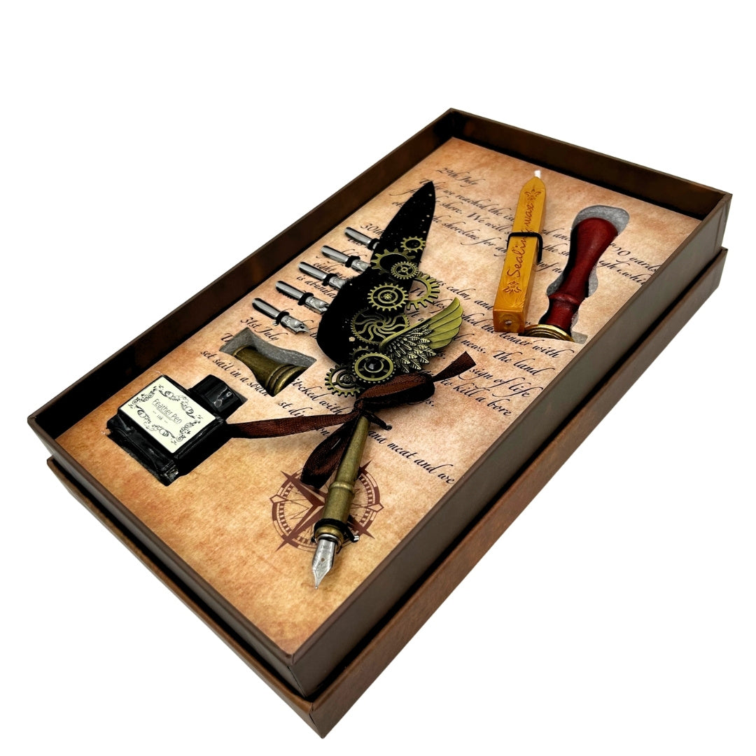 Premium-Kalligrafie-Set Gänsefeder - 6 Schreibfedern Siegel Federhalter - EE16