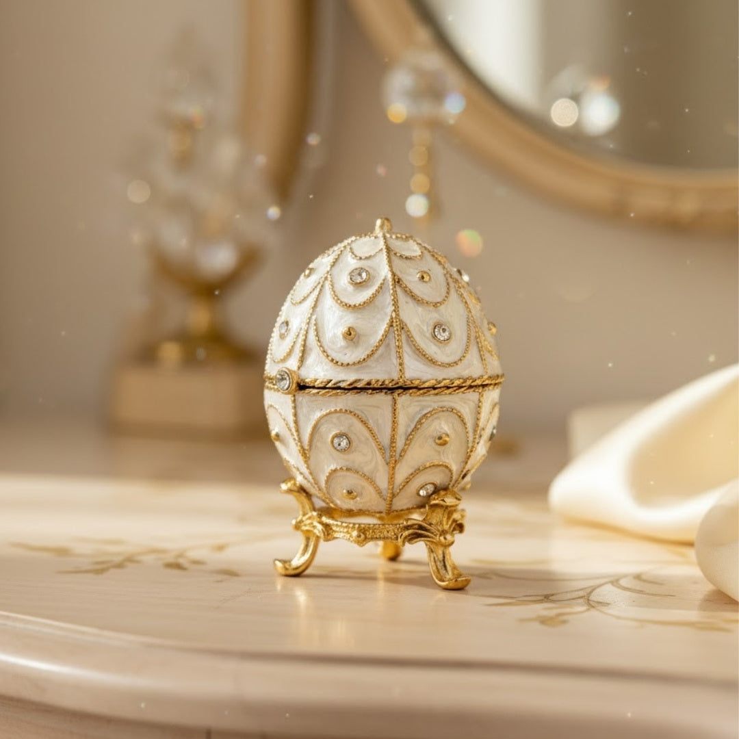 Exklusive Schatulle Fabergé-Ei aus Metall mit Kristallen - B0748-17WH