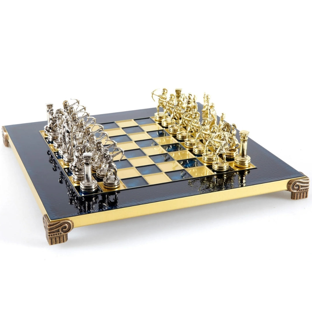 Exklusive Metallschachfiguren Archers - Schachbrett 28x28cm - Luxuriöses Geschenk – S15BLU