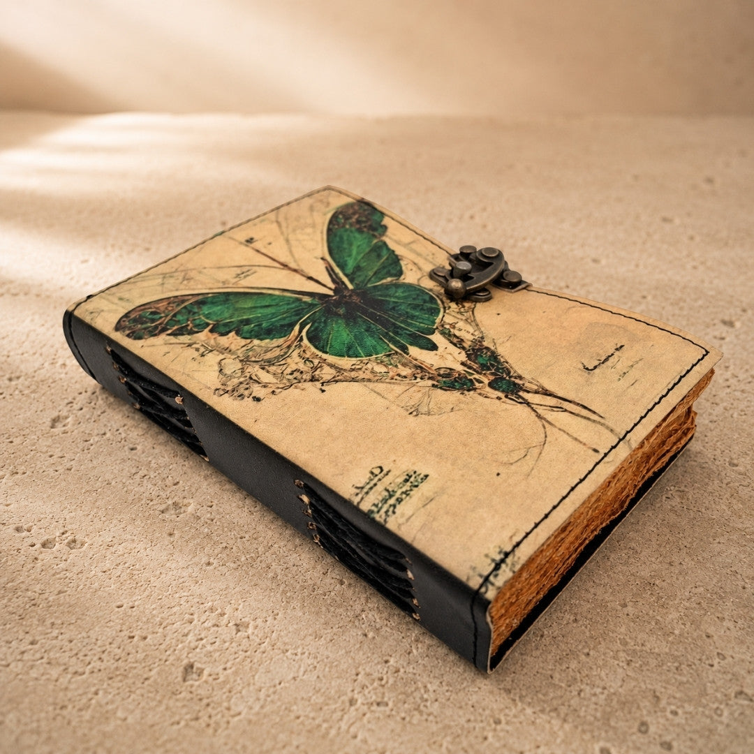 Retro-Ledernotizbuch Schmetterling - Ziegenleder 200 Seiten - AH20