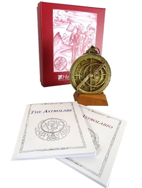 Europäisches Astrolabium H32 – Premium-Renaissance-Replik mit personalisierbarer Gravur – ideales Geschenk mit elegantem Holzsockel – Höhe 12 cm, handgefertigt mit Liebe zum Detail