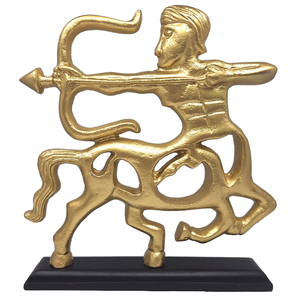 Goldene Dekofigur - Schütze - Holzsockel - SAG2