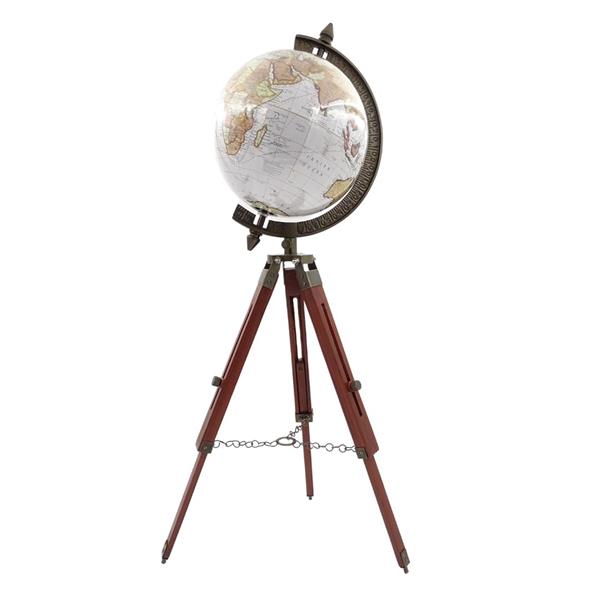 Eleganter Kolonialglobus auf hölzernem Dreibein NC2140 mit verstellbarer Höhe bis 78 cm, laminierter Karte in Weiß- und Brauntönen, ideal als Geschenk mit Möglichkeit zur Personalisierung durch Gravur