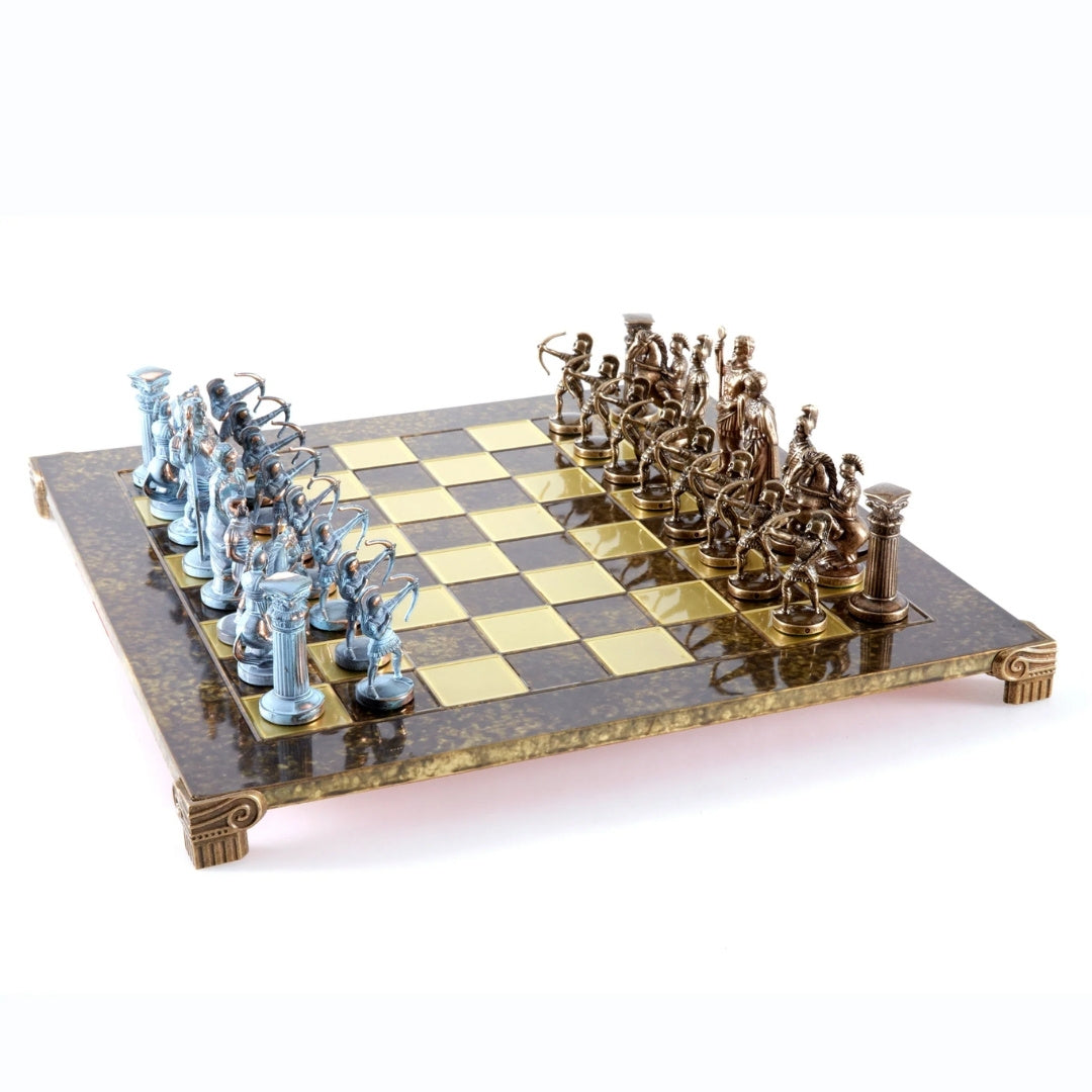 Messing-Schachspiel Bogenschützen groß 44x44cm - luxuriöses Geschenk - S10BBRO