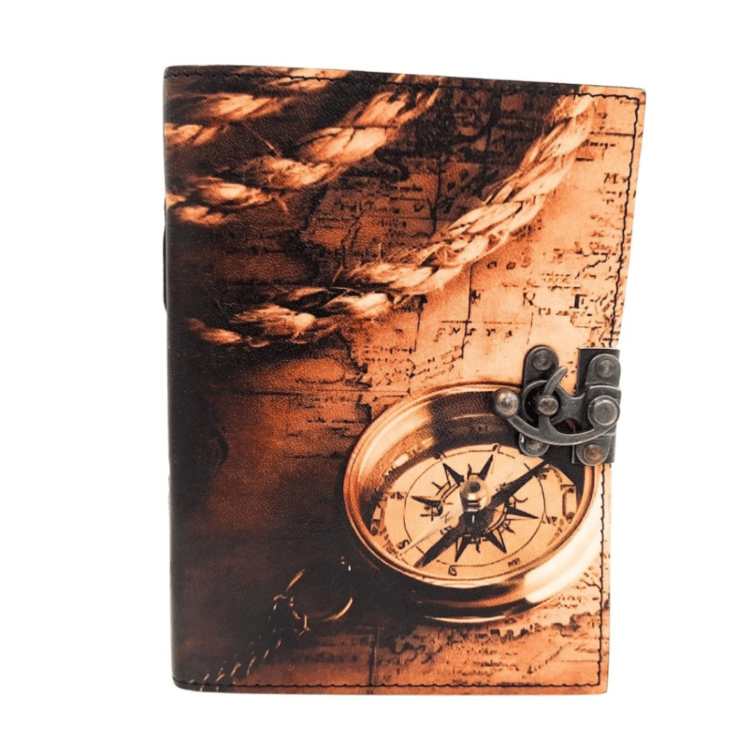 Notizbuch Leder Kompass Retro Vintage 200 Seiten – Geschenk für Reisende - AH10A