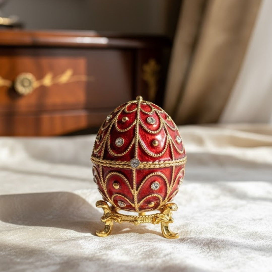 Exklusive kleine Metallschatulle mit Kristallen - Fabergé-Ei - B0748-17 RD